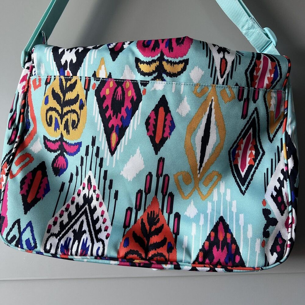 Vera Bradley Messenger Bag Womens Aqua Ikat Crossbody Shoulder Purse Geometric - Picture 2 of 16